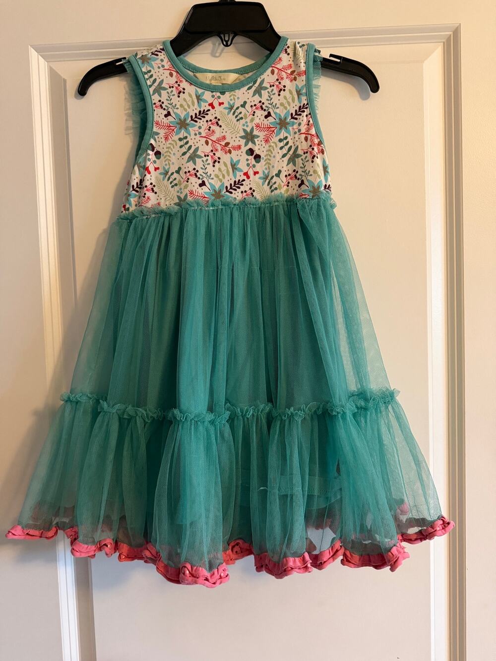 Matilda Jane Girls Size 6 Teal Tulle Floral Ruffle Dress